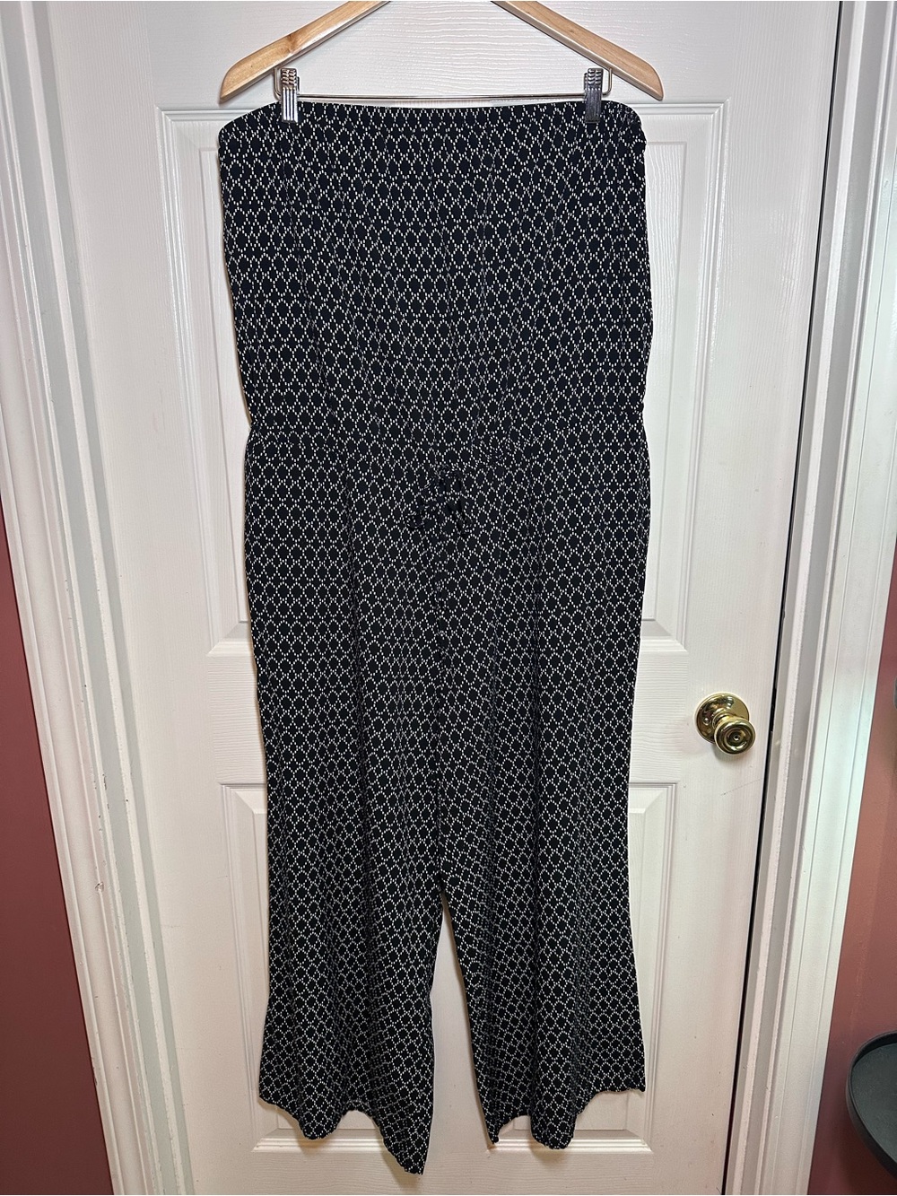 Old Navy Strapless Wide-Leg Jumpsuit Geometric Black White Drawstring Size XL